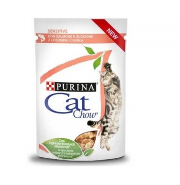 Purina Cat Chow Sensitive z łososiem i cukinią w sosie 85g